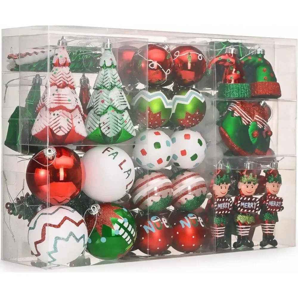 DecorbyHannah 120ct Christmas Tree Elf Red Green White Shatterproof Ornament Set